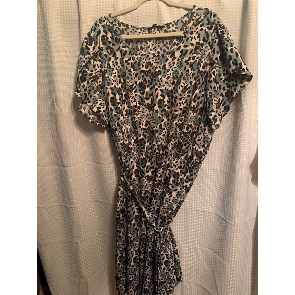 BloomChic‎ Women Plus 22-24 Blue Leopard Print Short Sleeve Midi Belted Dress